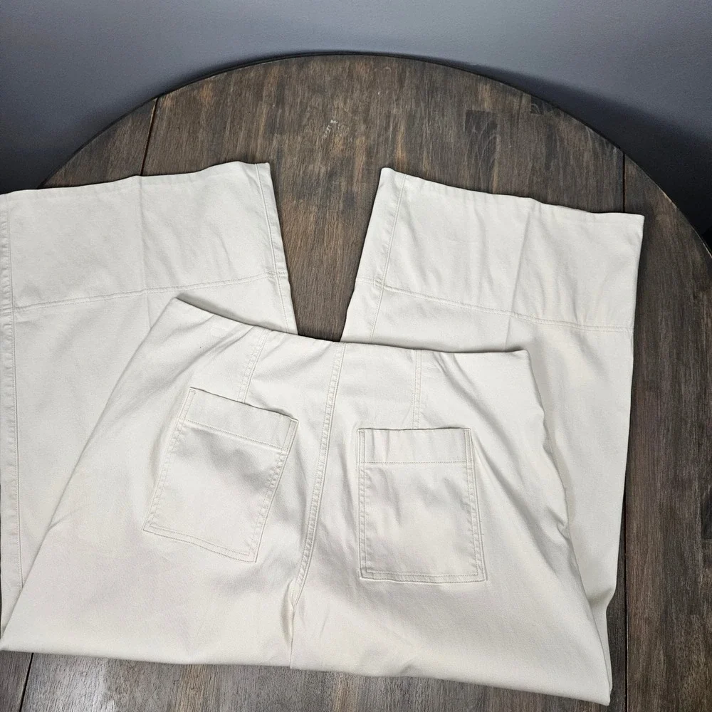 SPANX Womens 1X Pants Pull On Stretch Twill High Rise Cropped Wide Leg Cream